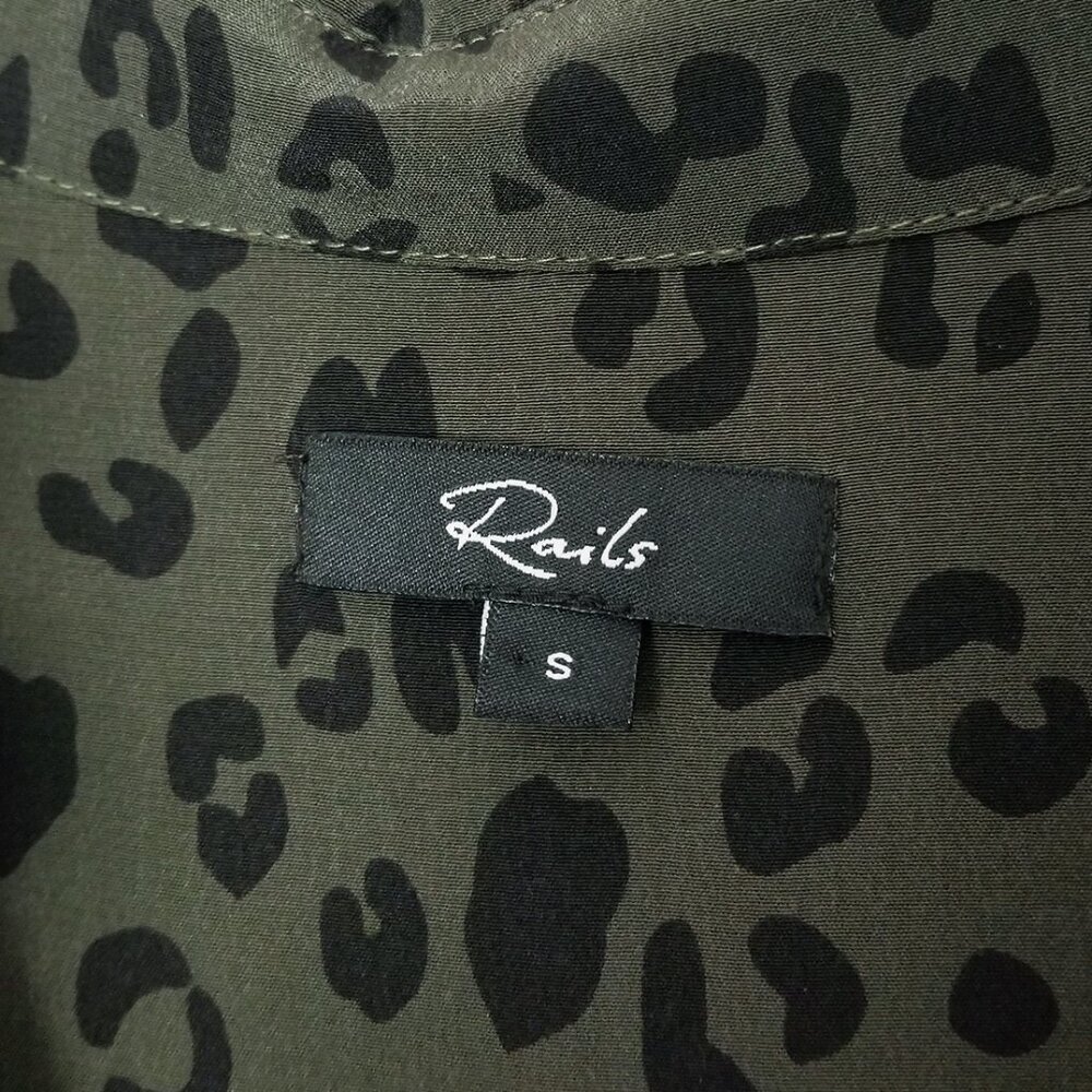 Rails Kate 100% Silk Button Down Blouse Olive Cheetah S Minimalist Designer $198 - Picture 10 of 16